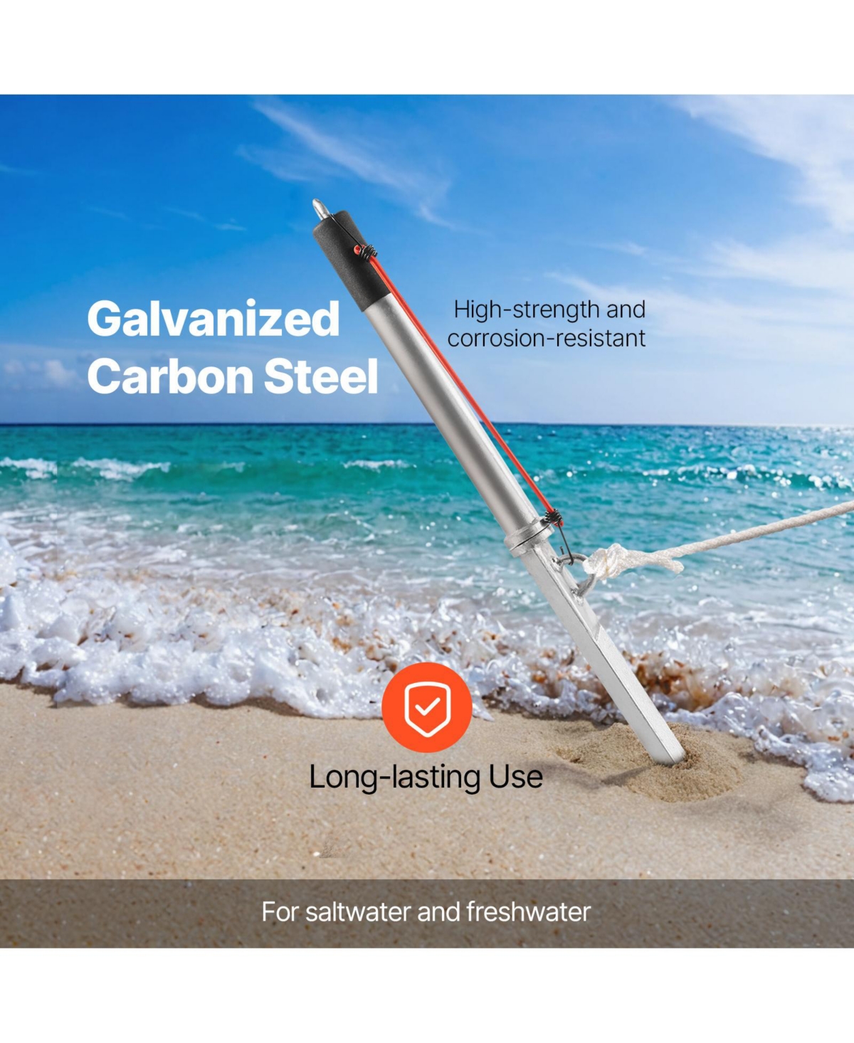 Sevorley Sand Spike Boat Anchor, 36 in Galvanized Steel Shore Spike for Beach and Sandbar