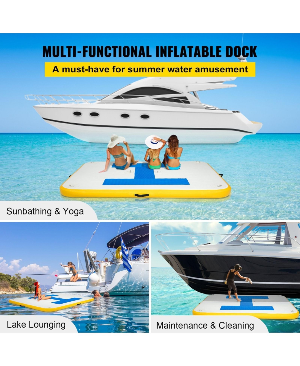 Inflatable Floating Dock Platform, 8 x 5 ft Drop-Stitch Pvc with Electric Air Pump