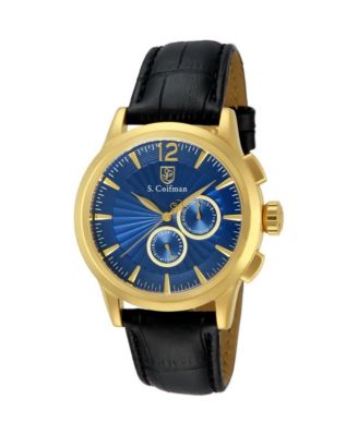 S.Coifman SC0264 Men's Heritage Chronograph Dial Leather Strap Watch 43mm