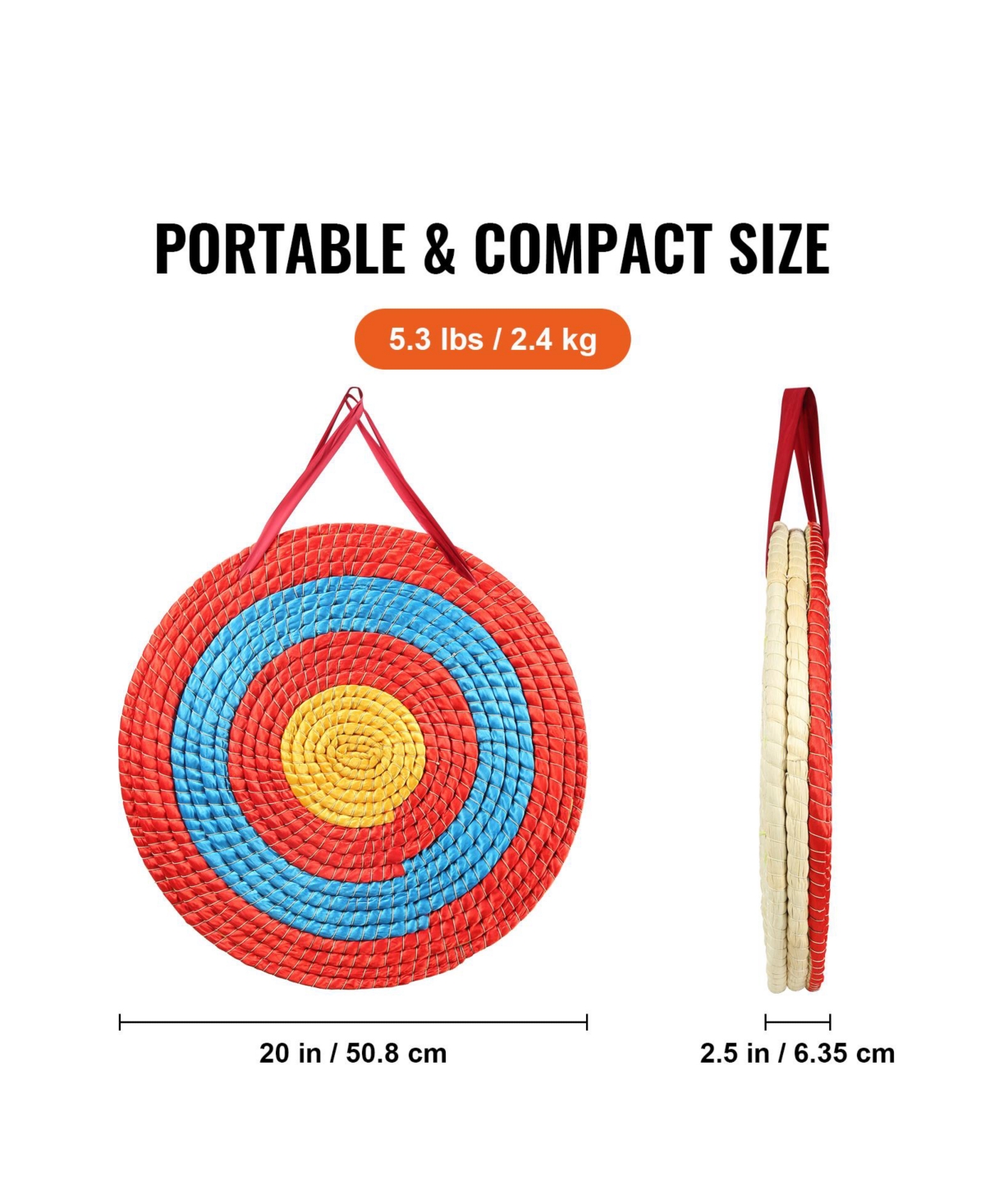 Sevorley Traditional Straw Archery Target, 20-Inch 3-Layer Round Target with Carry Rope