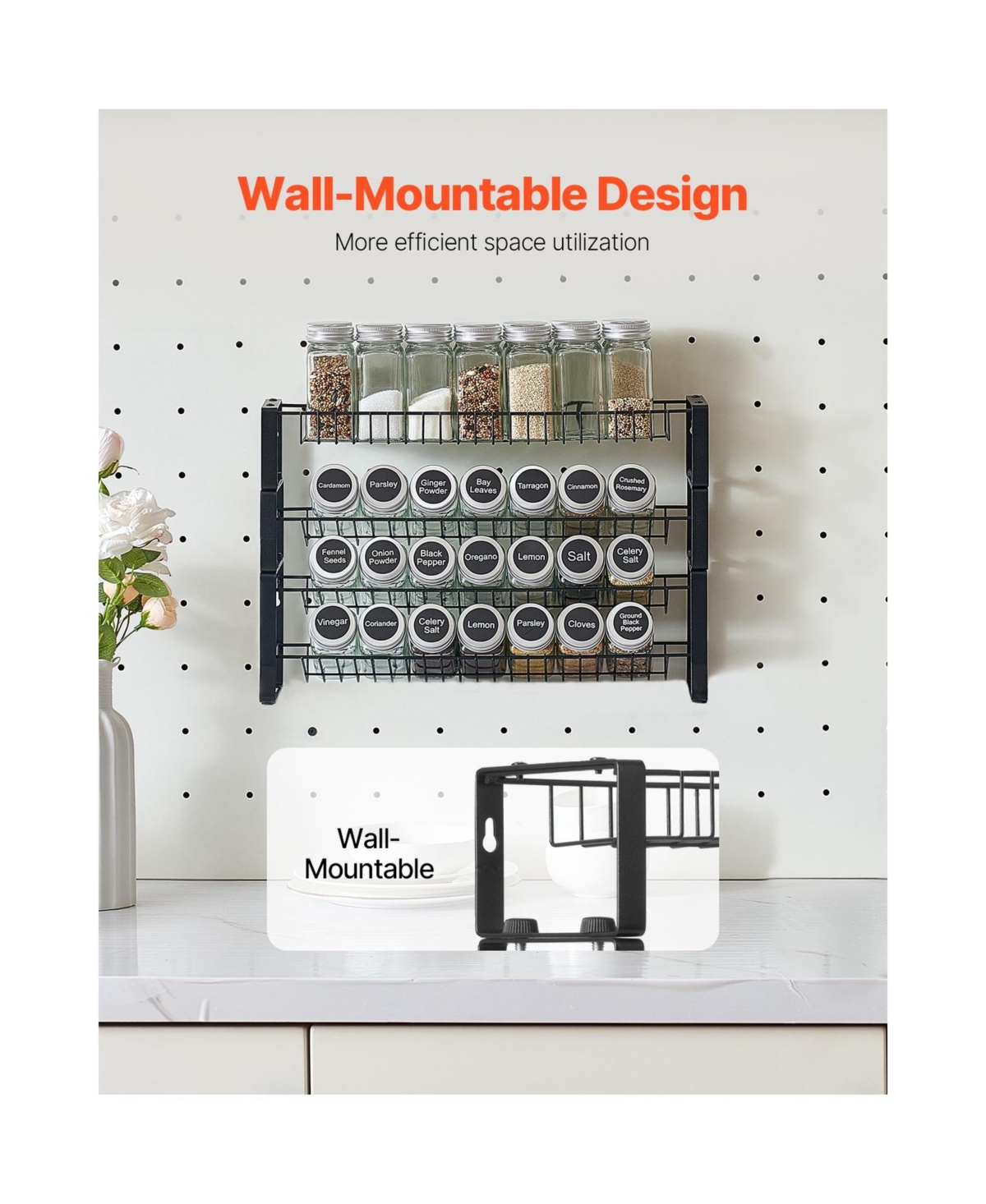 Sugift 4-Tier Stackable Detachable Spice Rack Organizer for Cabinet Countertop Pantry
