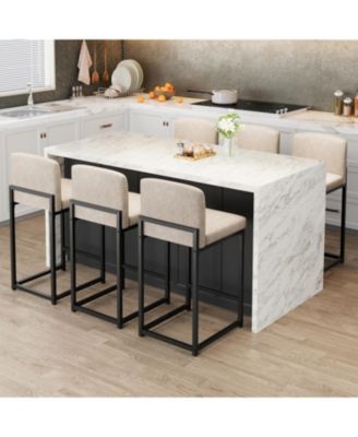 Set of 6 Modern Bar Stools PU Leather Counter Height Barstools with Back, Upholstered Bar Chairs for Kitchen Island and Home Bar