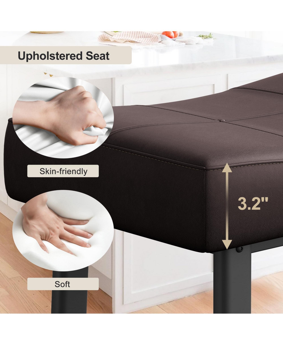 gaomon Set of 4 Saddle Bar Stools, 24" Counter Height Upholstered Padded Seat, Curved Backless Design for Kitchen Island or Home Bar