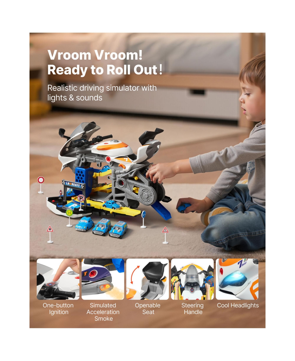 Sugift 25 Piece Motorcycle Mechanic Toy with Removable Parts Lights Sounds for Ages 3 Years and Up