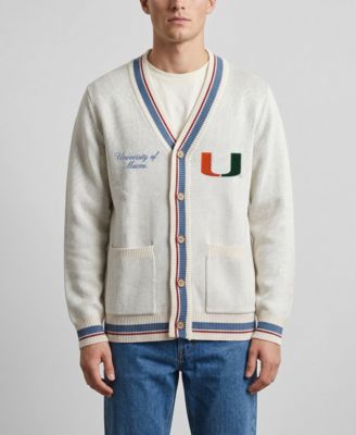 Men's and Women's Natural Miami Hurricanes Americana Striped Full-Button Cardigan
