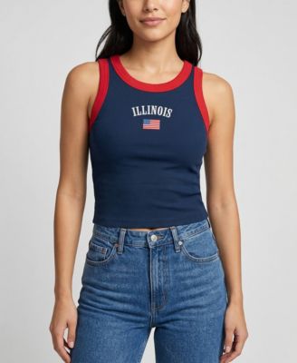 Women's Navy/Red Illinois Fighting Illini Americana Wordmark Ribbed Tank Top