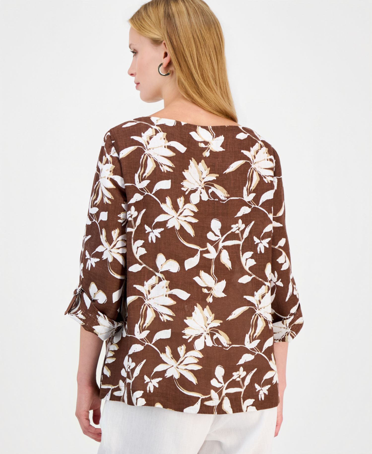 Petite 100% Linen Cuffed Top