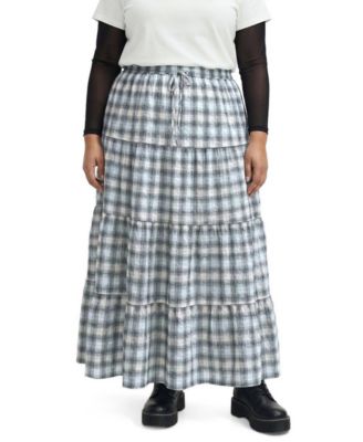 Plus Size Tiered Plaid Maxi Skirt