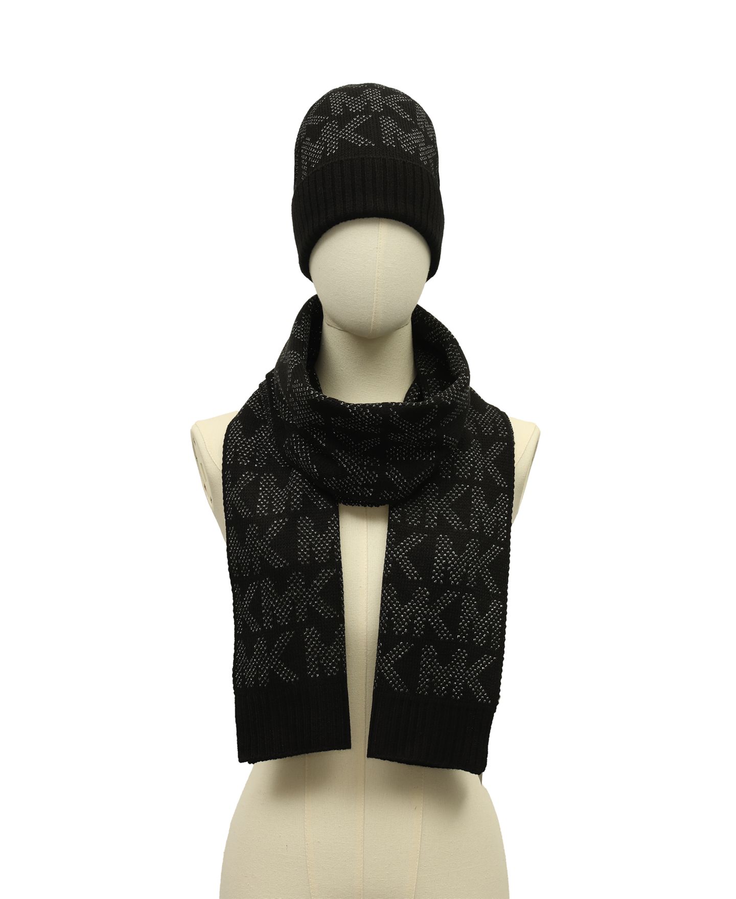 Женские комплекты Michael Kors Metallic Cuff Beanie and Scarf Set, цвет: Чёрный — фото 6
