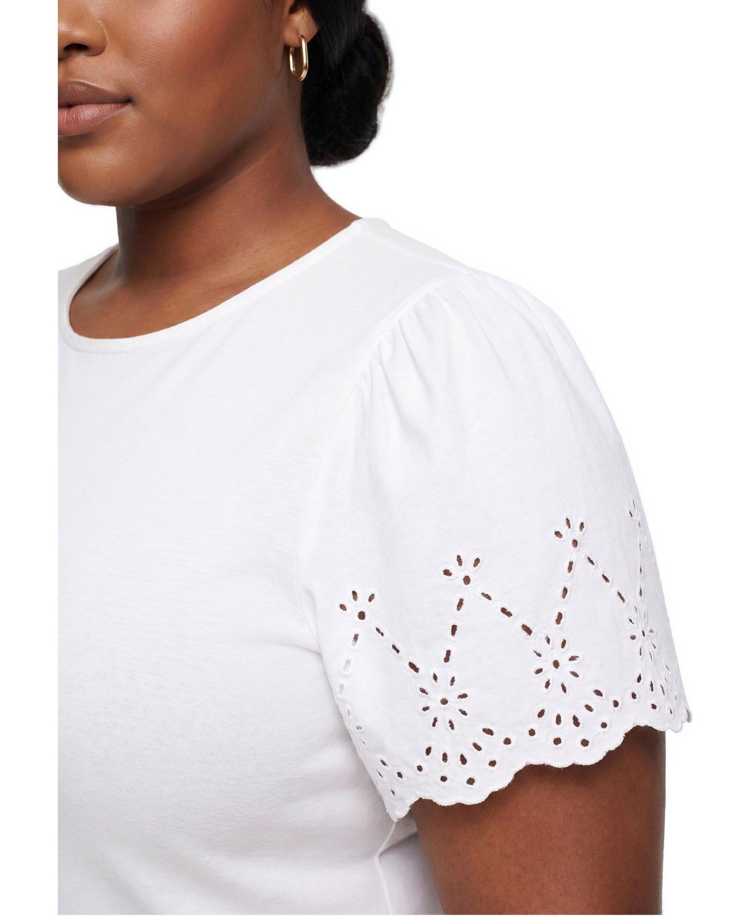 Plus Size Belle Isle Eyelet Scalloped-Edge Cotton Crewneck Short-Sleeve T-Shirt