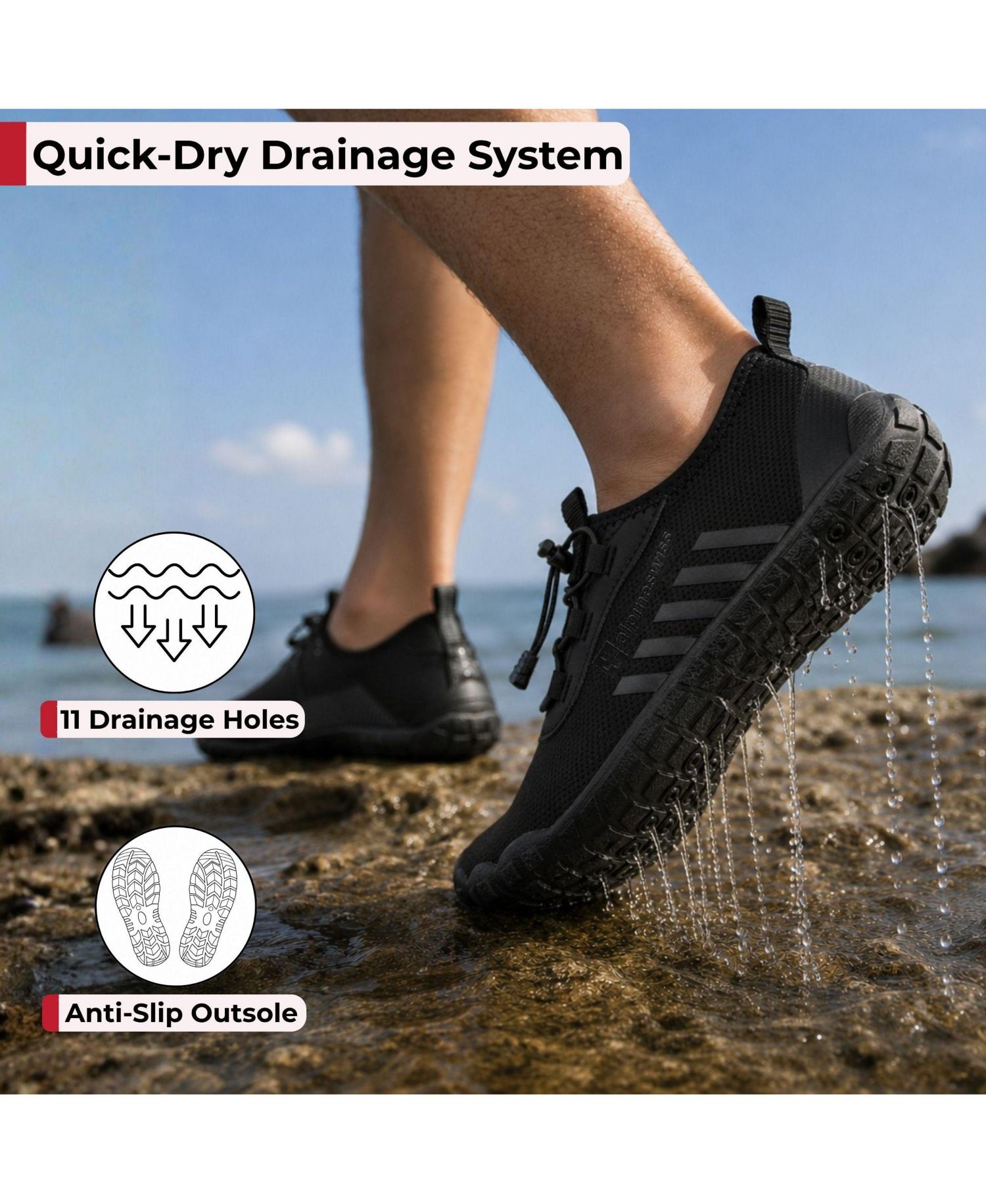 Odin Men’s Quick-Dry Water Shoes Lightweight Non-Slip Beach Barefoot Sneakers