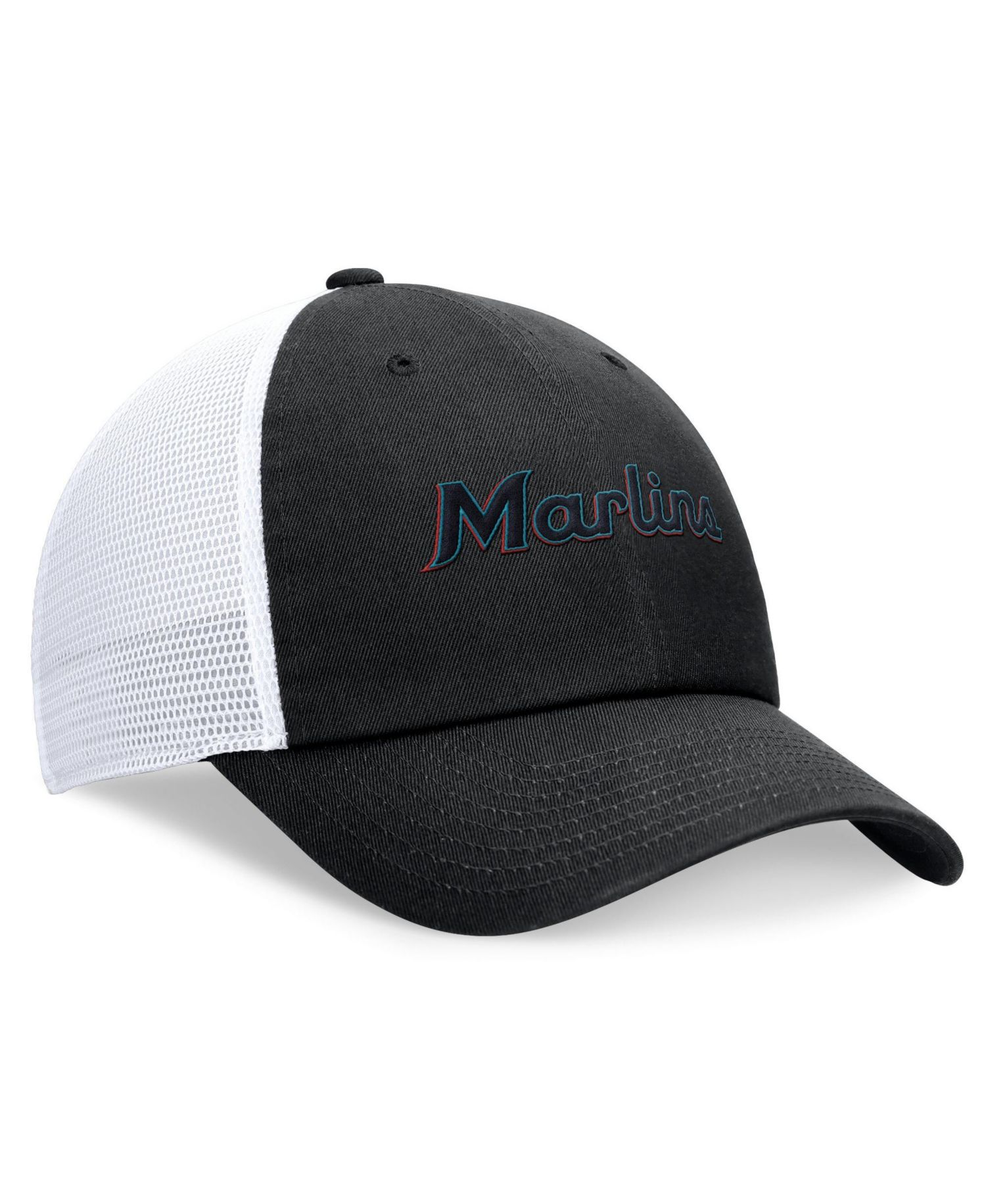 Men's Black Miami Marlins Wordmark Adjustable Trucker Hat