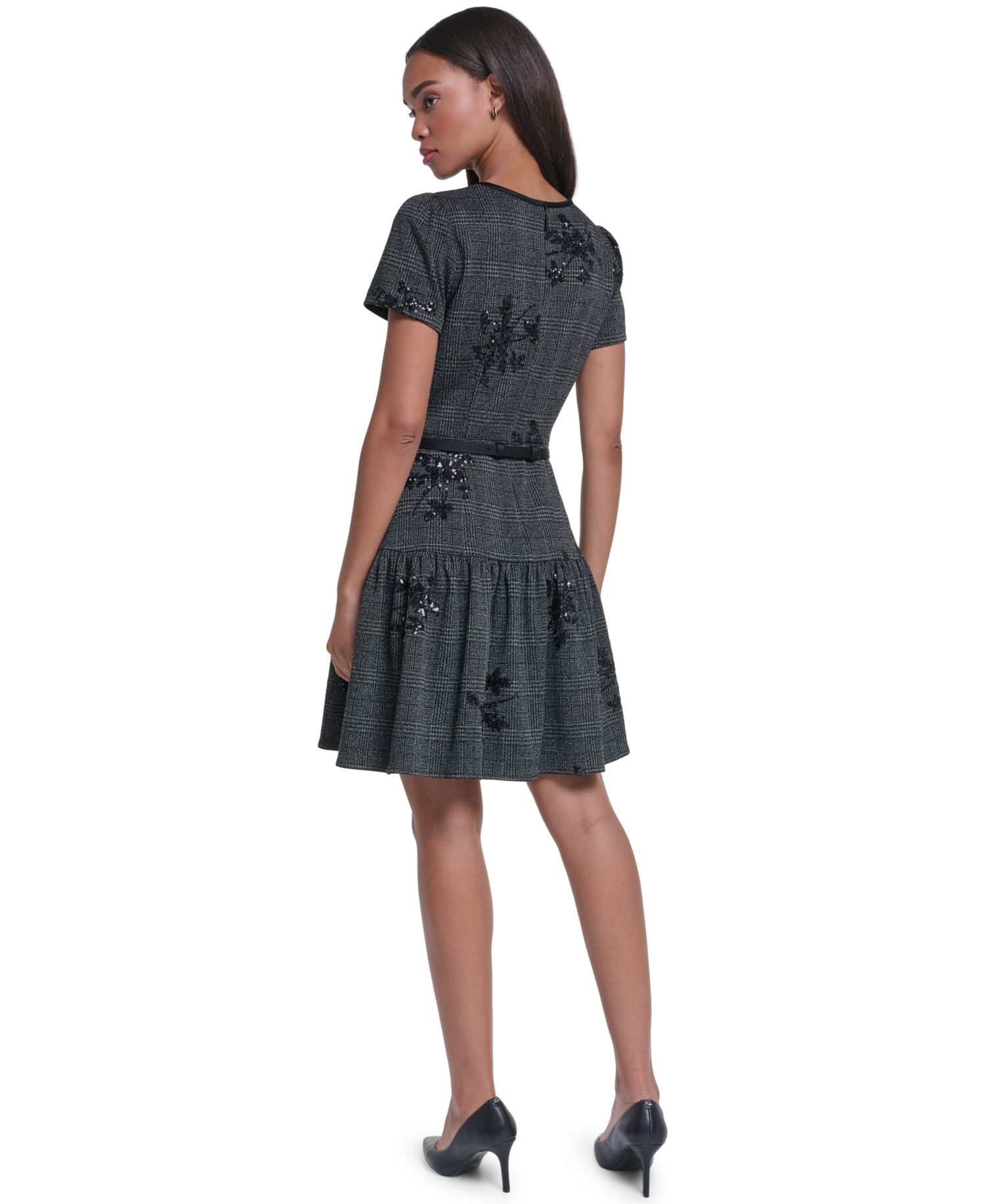Women's Floral Sequin A-Line Dress