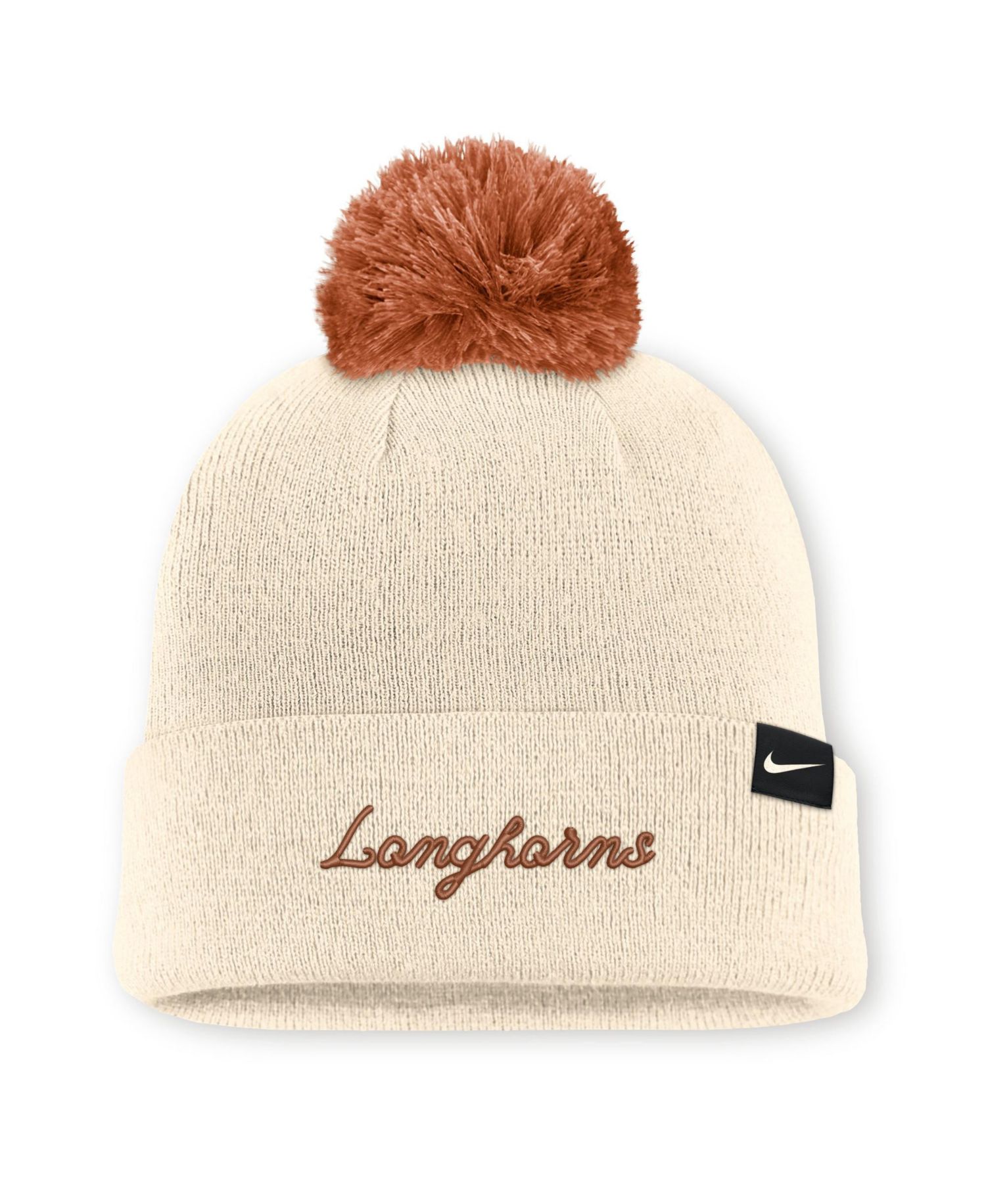 Men's and Women's Natural Texas Longhorns Campus Prep Script Cuffed Knit Hat with Pom