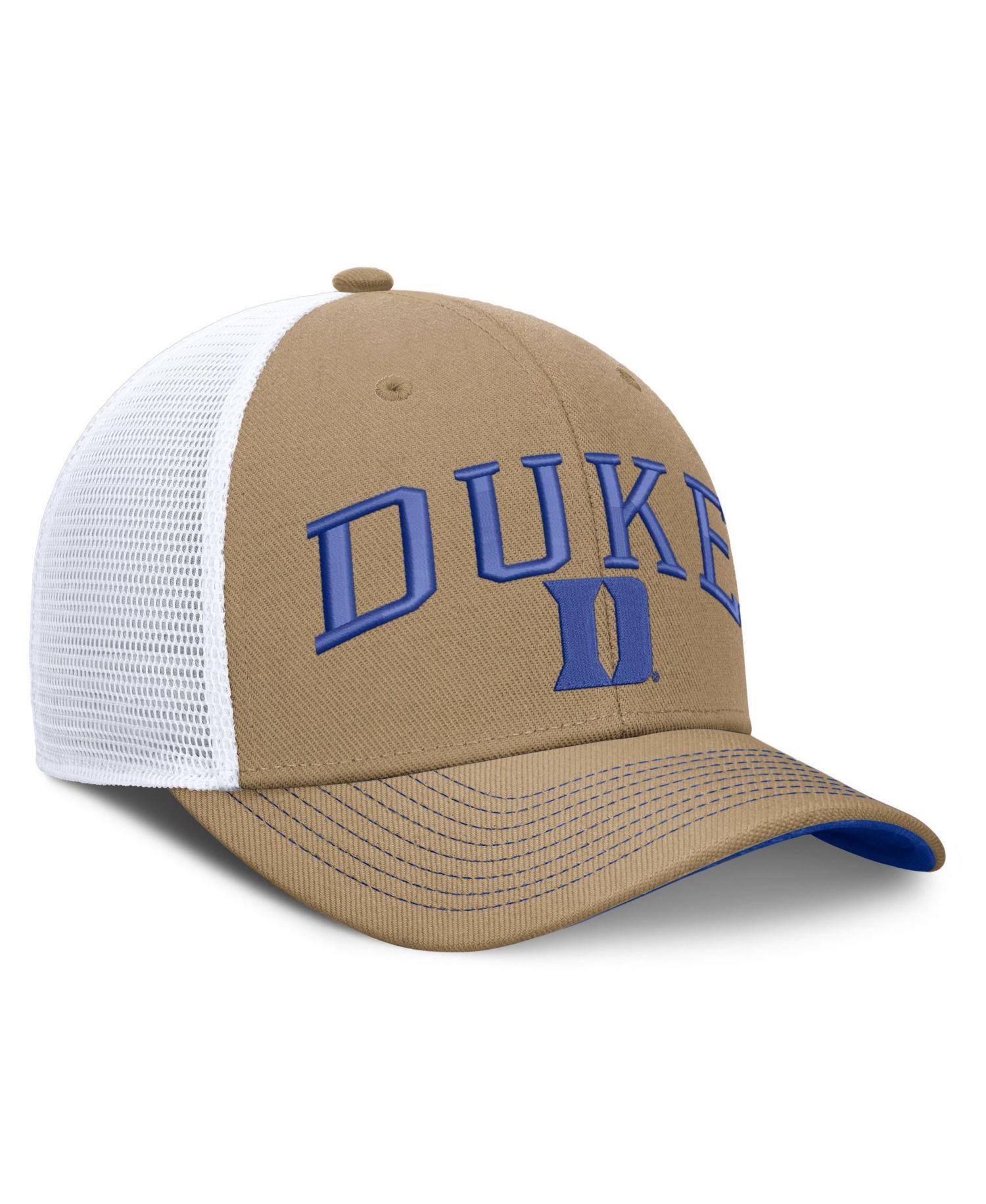 Men's and Women's Beige/Royal Duke Blue Devils Primetime Arched Trucker Adjustable Hat
