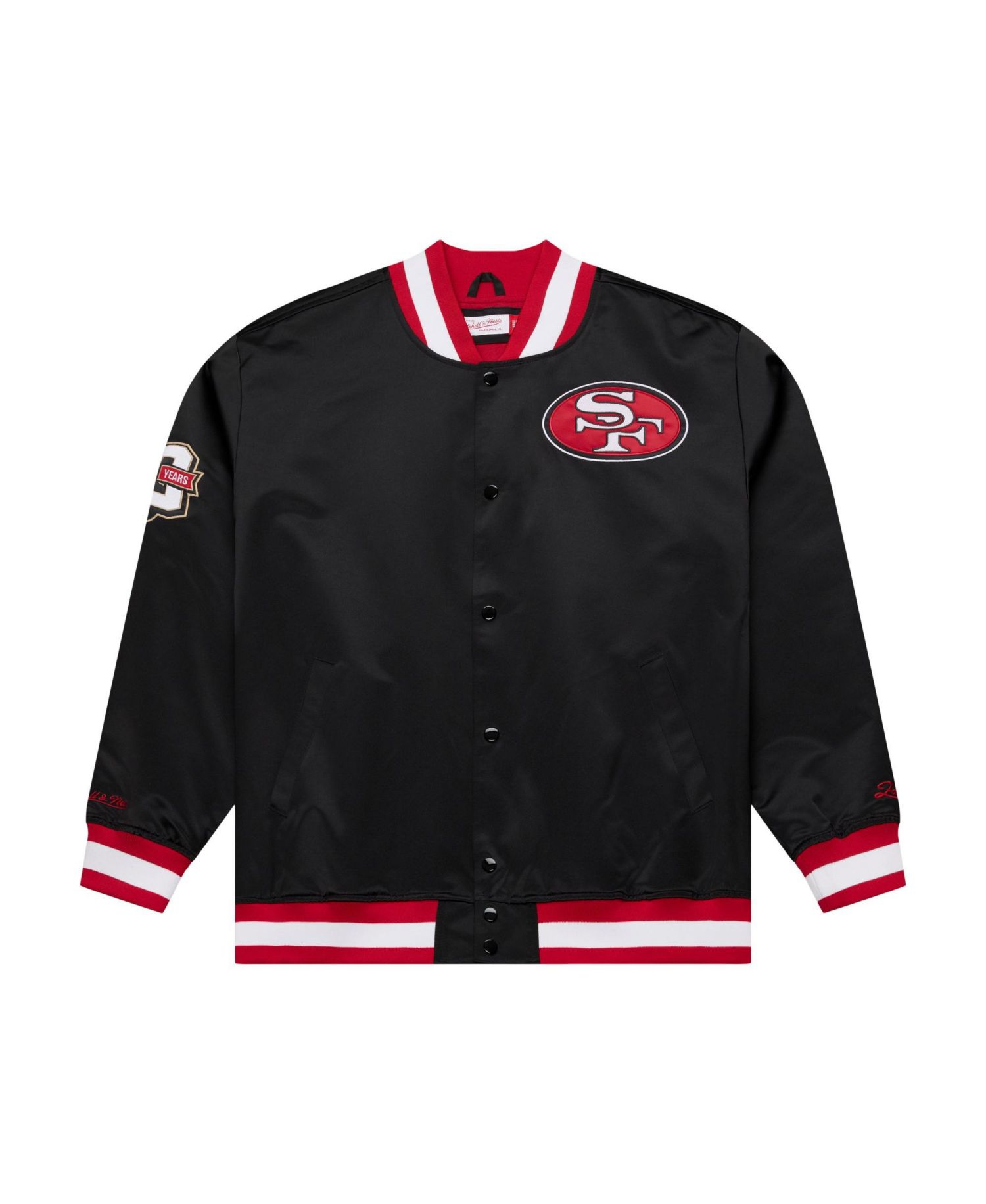Men's Mitchell Ness Black San Francisco 49ers 80th Anniversary Heavyweight Satin Full-snap Jacket