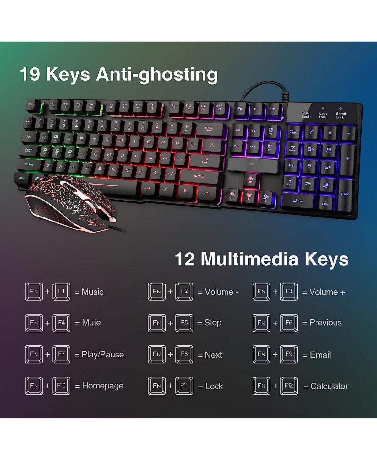 Lofree Wired Mechanical-Feel Led Backlit Keyboard and Mouse Combo for Windows PCs