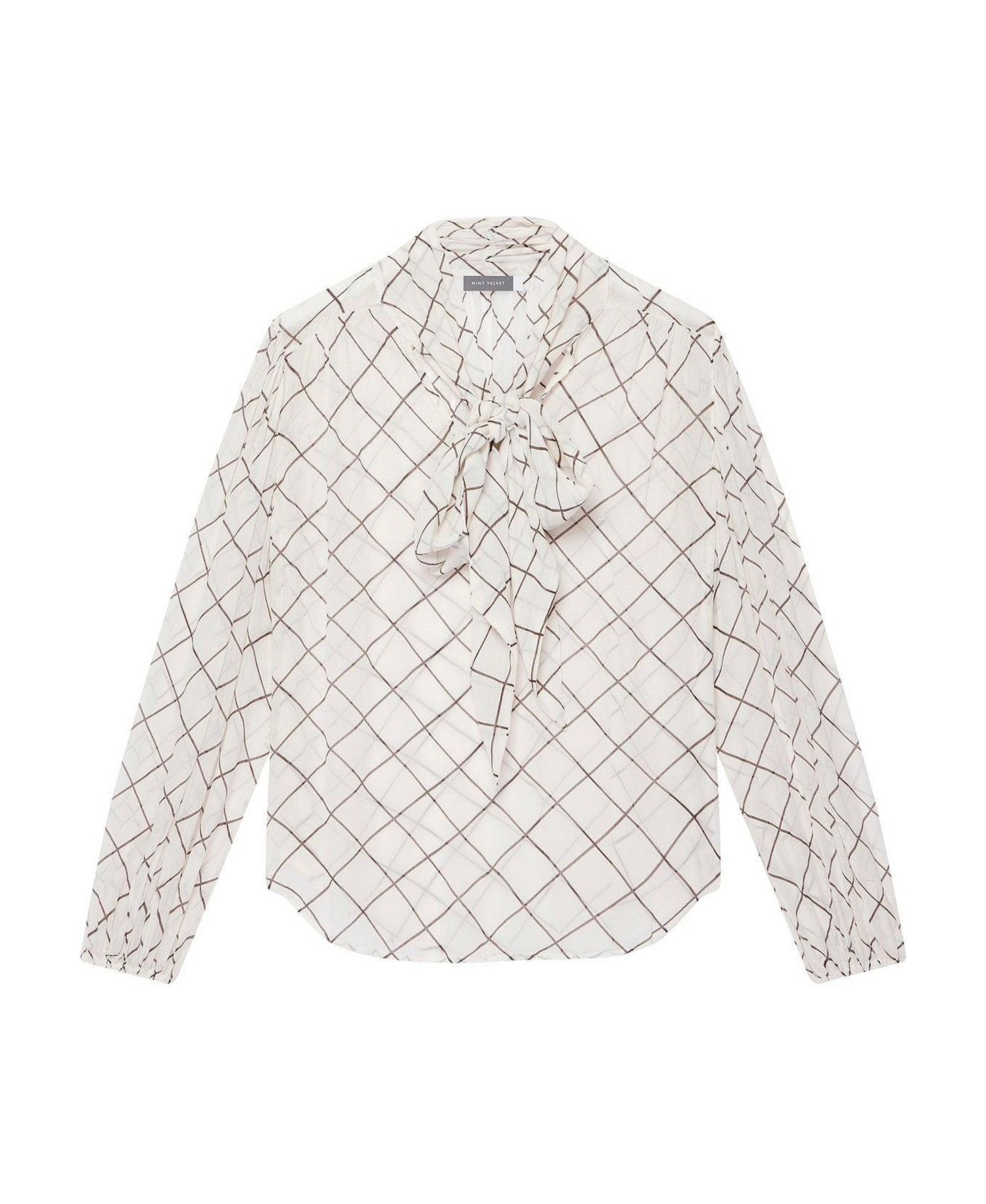 Women's Checked Bow Blouse