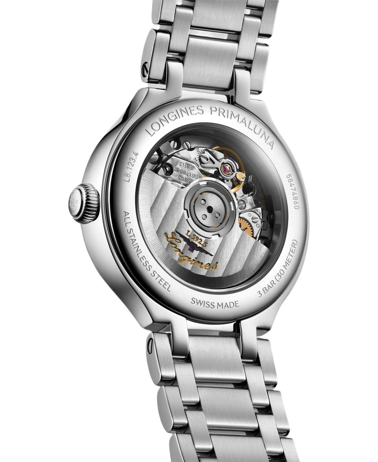 Женские часы Longines PrimaLuna со стальным ремешком серебристого цвета, 30 мм — фото 3