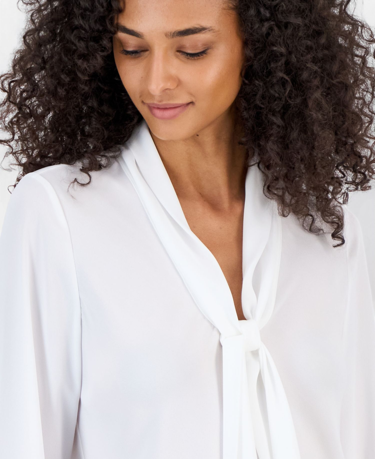ASL Petite Tie-Front V-Neck Long-Sleeve Blouse
