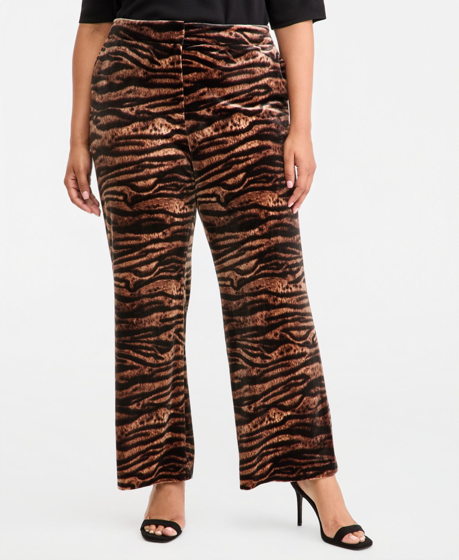 Petite Animal-Print Velvet Flare Pants