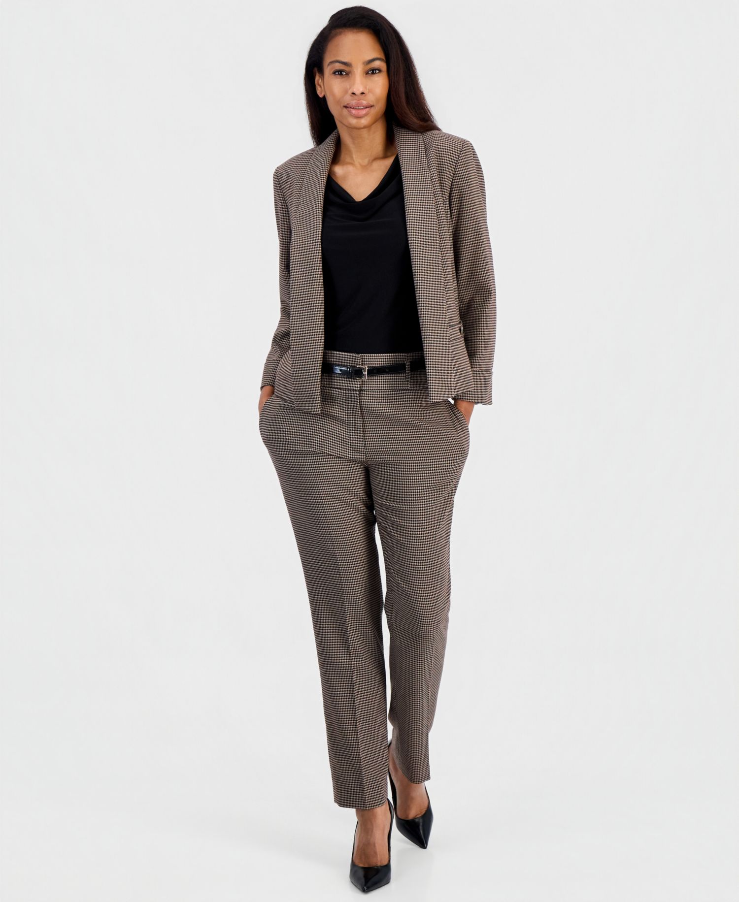 Women's Ava High Rise Slim Houndstooth Belted Pant