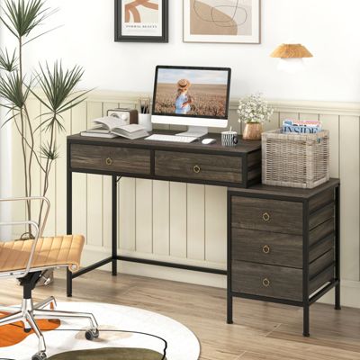 Computer Desk with 5 Drawers and Side File Cabinet for Home Office