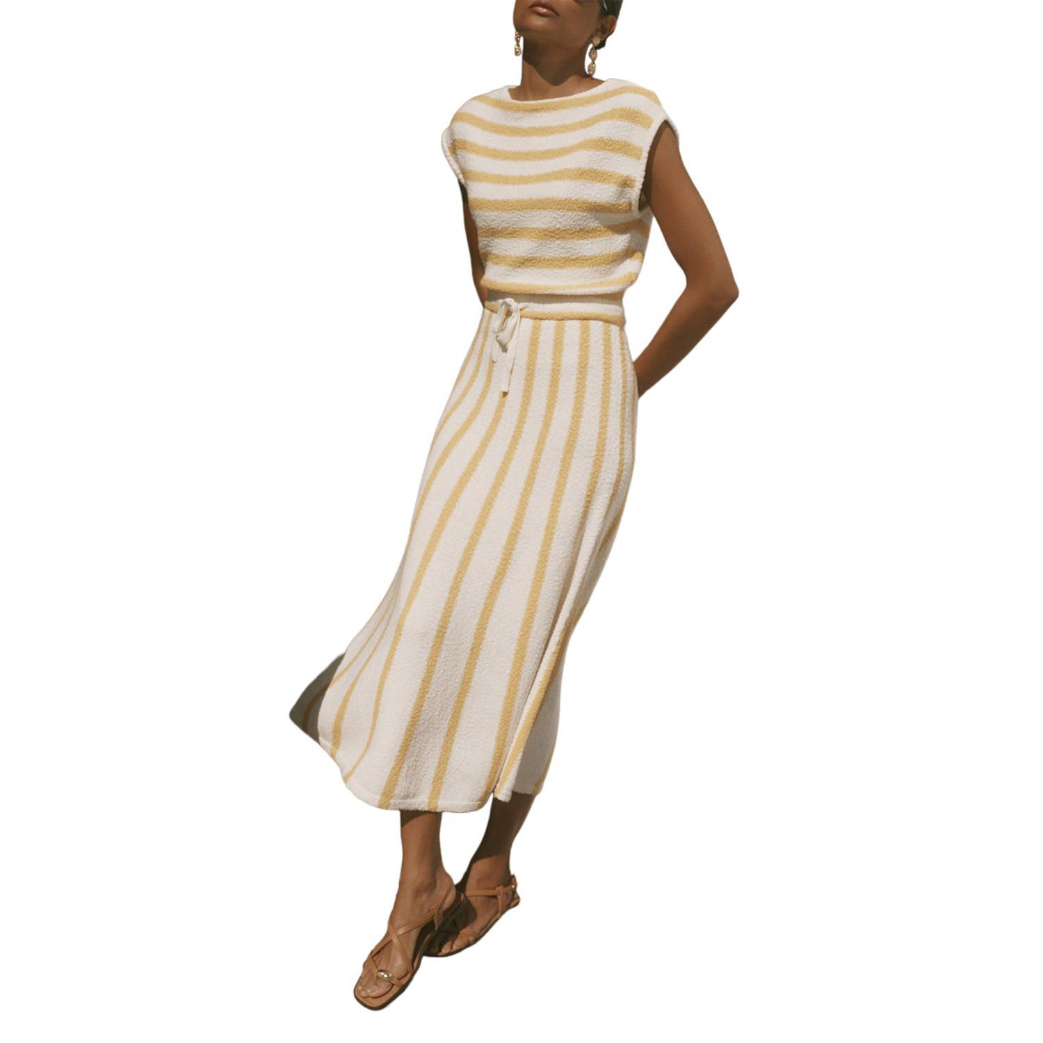 Women's Striped A-Line Midi Dress