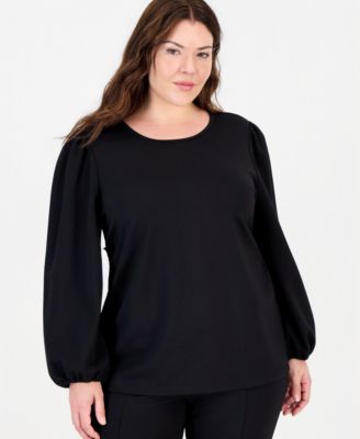 Women's Plus Size Serenity Puff-Sleeve Crewneck Knit Blouse