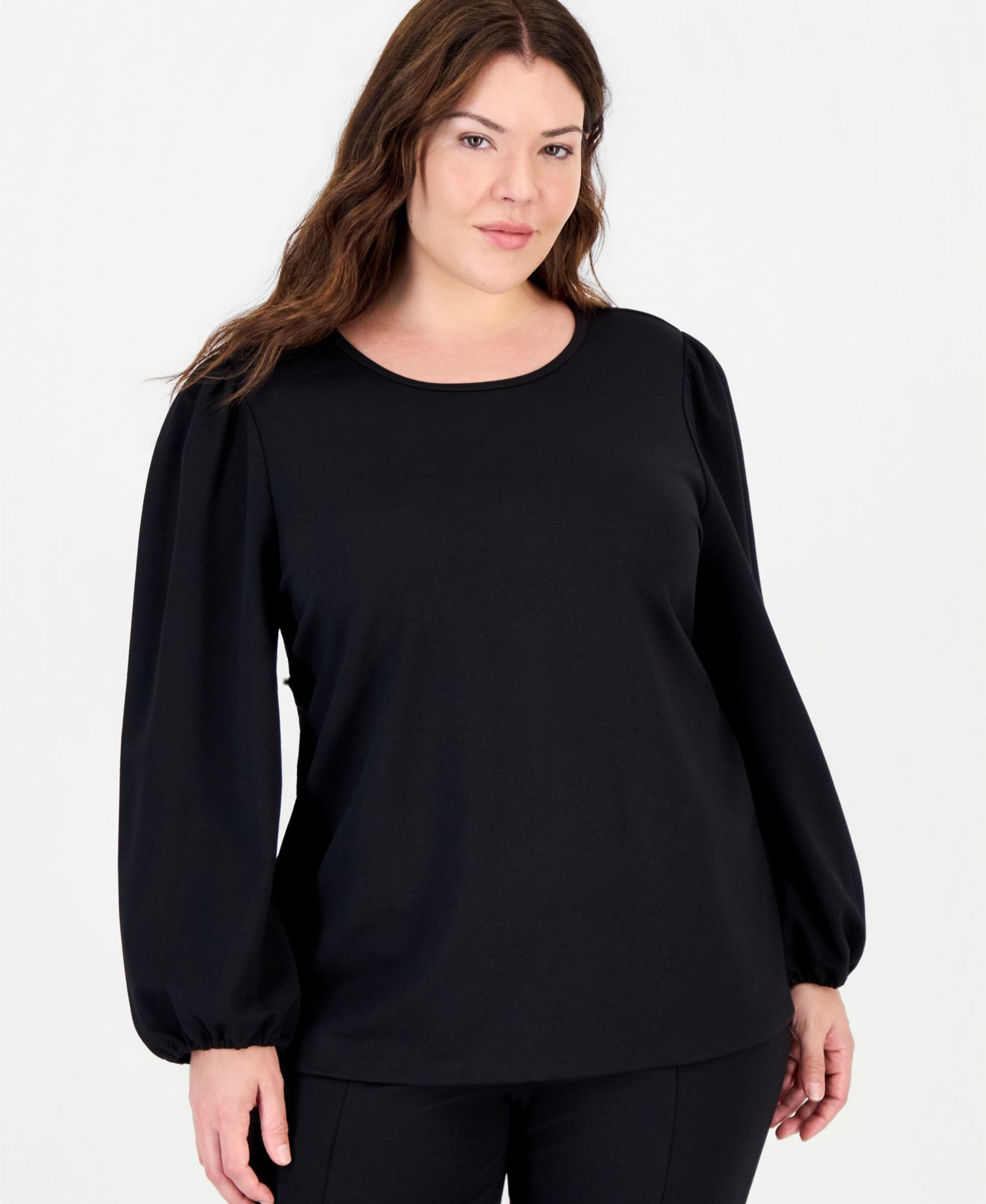 Women's Plus Size Serenity Puff-Sleeve Crewneck Knit Blouse