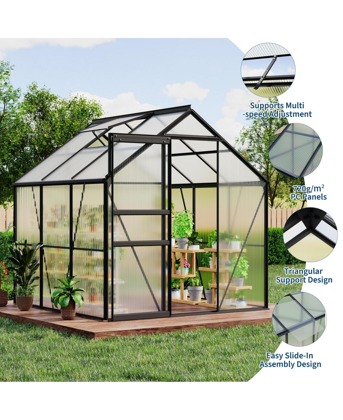 6 x Ft Walk-in Aluminum Greenhouse with Sections, Outdoor Garden Plant House for Backyard Patio and Balcony