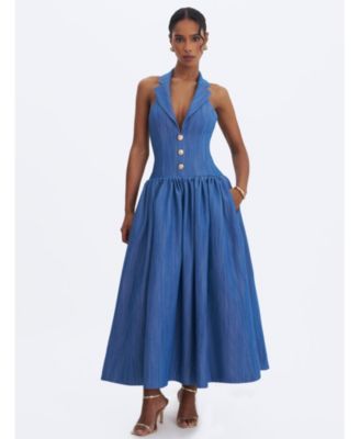 Women's Xyan Halter A-Line Sleeveless Denim Dress