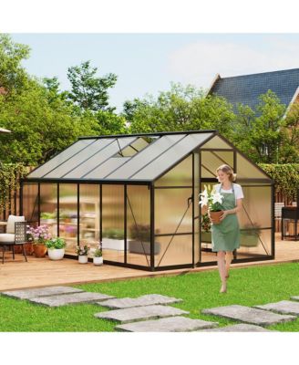 8 x 12/8 x 10 FT Walk-In Greenhouse with Single Door, Aluminum Frame and Polycarbonate Panels, Sturdy Plant House for Backyard Garden Patio,4 Colors