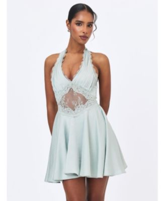 Women's Rianna Light Sage Crinkle Satin Halter Mini Dress