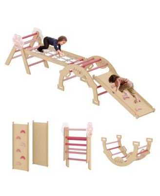4 in 1 Toddler Climbing Toys Indoor with Ramp, Arch and Ladder, Triangle Set with Wood Construction, Climbing Set for Toddlers 1-3, Baby, Kids