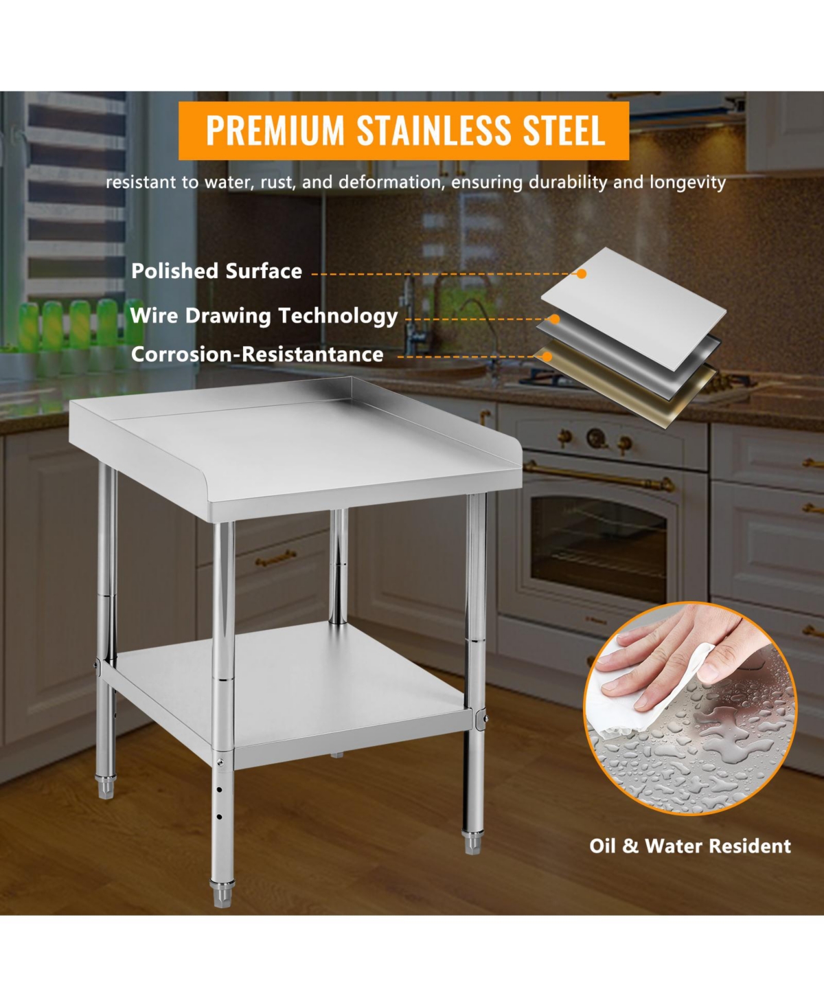 60/48/30/24/12 Stainless Steel Bbq Prep Table with Guard, Outdoor Grill Station Work for Patio, Backyard Barbecue, Silver