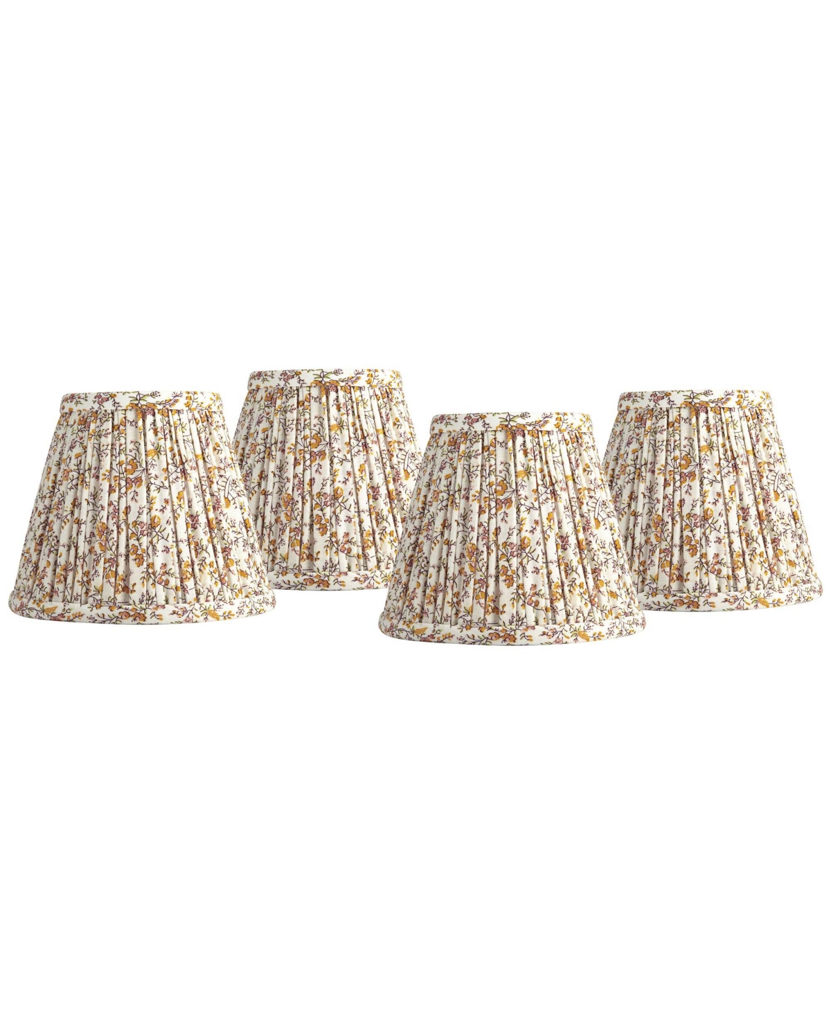 Springcrest 3 1/2" Top x 6" Bottom x 5" High x 5" Slant Print Lamp Shade Replacement Set of 4 Goldenrod Floral Clip On Candelabra - White