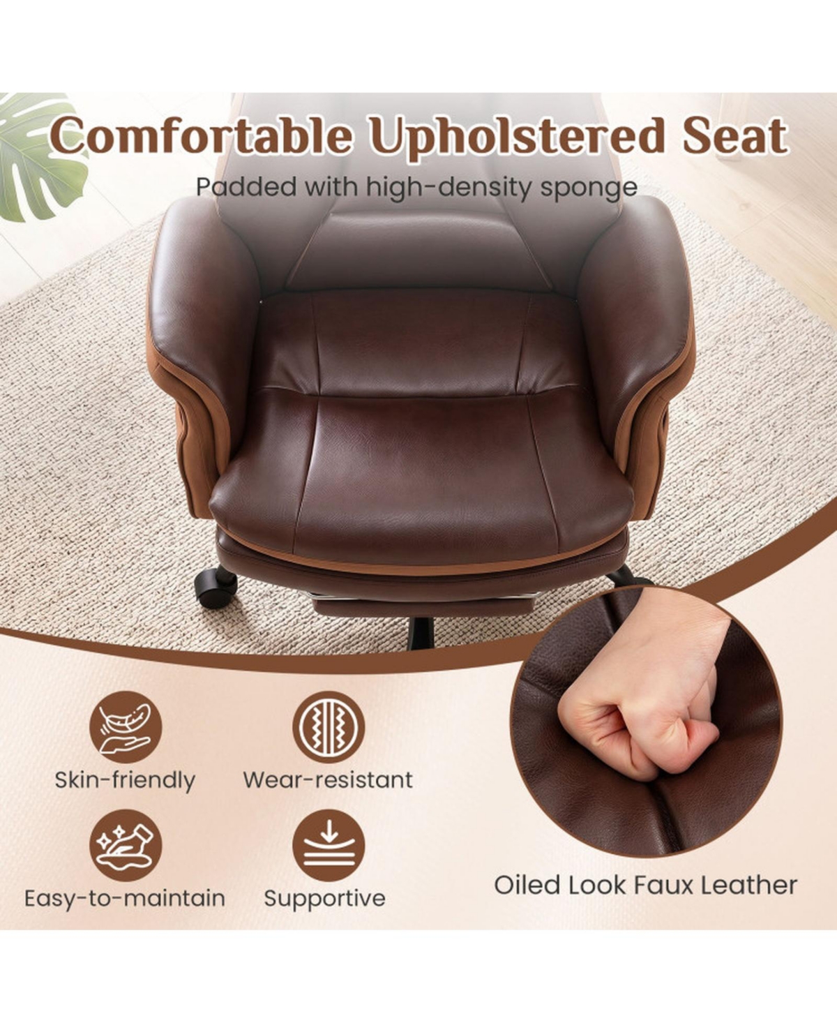 Sugift Big and Tall Ergonomic Office Chair with Faux Leather and Footrest