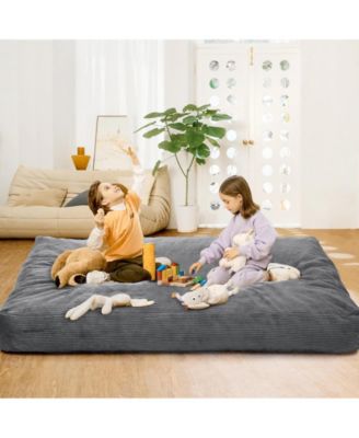 2-in-1 Convertible Corduroy Bean Bag Chair Bed for Adults, Large Floor Sofa with Washable Cover Multi-Use Seating and Sleeping Lounger