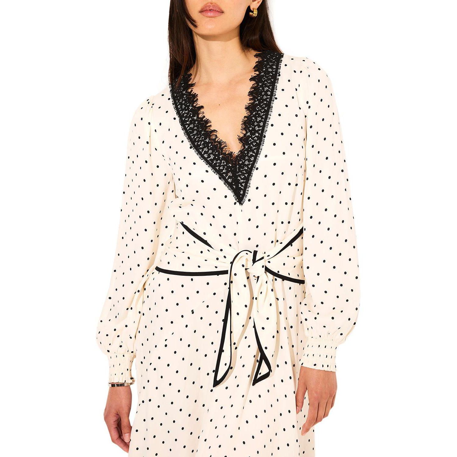 Women's Polka Dot V-Neck Long-Sleeve Wrap Maxi Dress