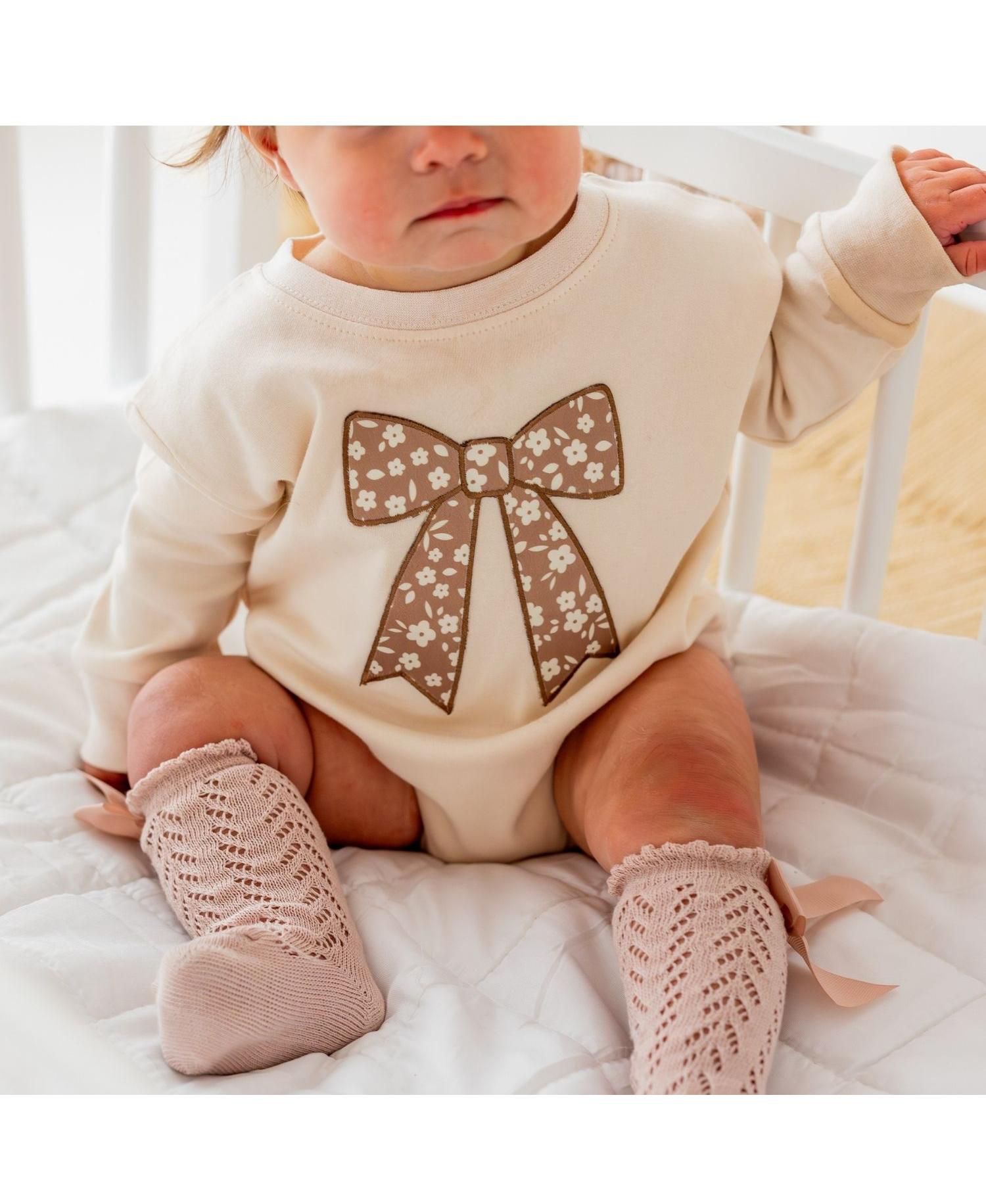 Baby Girls Floral Bow Patch Long Sleeve Romper