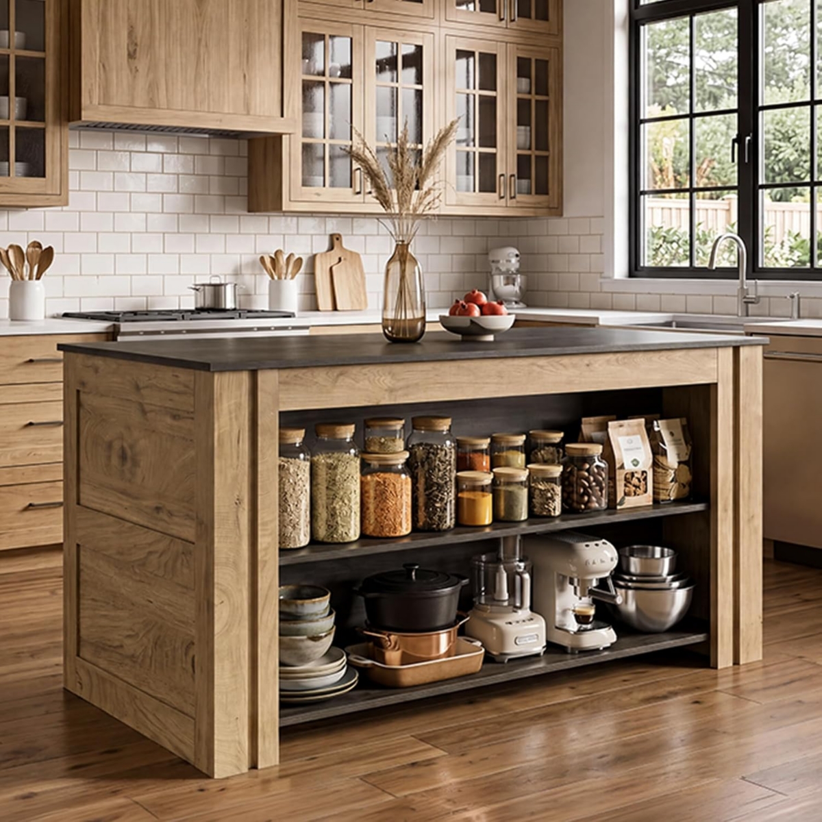 Tribesigns Kitchen Island with Seating and Storage, Farmhouse Wood Stationary Island Table, Coffee Bar Table