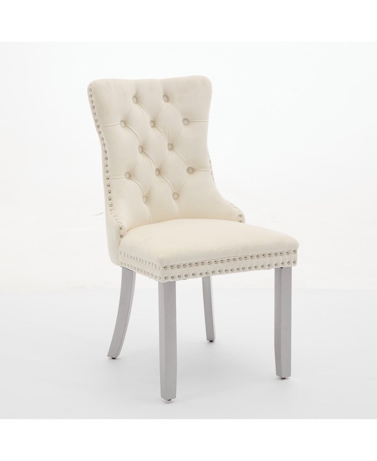 Flynama Set of 2 Mid-Century Velvet Tufted Dining Chairs, Solid Wood Leg Nailhead Trim 280lbs Weight Capacity