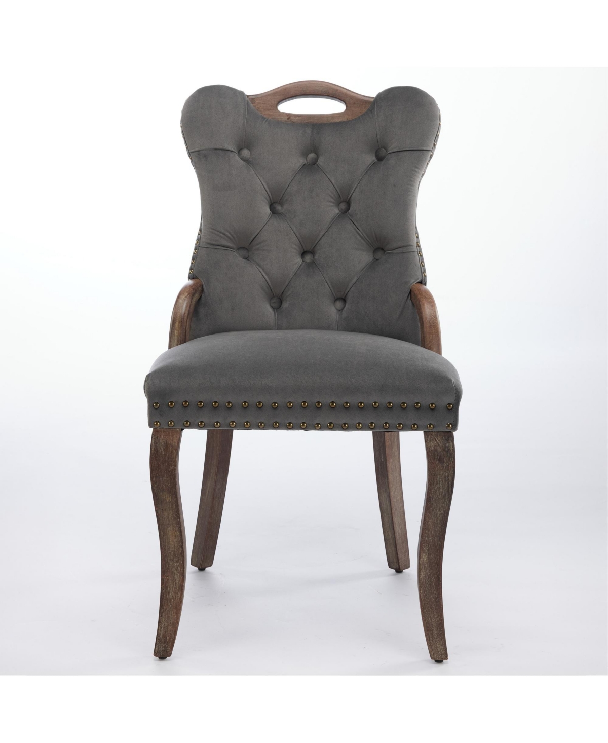 Flynama Set of 2 Hand Tufted Velvet, Solid Wood Handles Nail Curved Wood Legs Dining Chairs