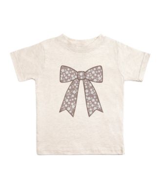 Big Girls 10- 12 Mocha Floral Bow Patch Short Sleeve T-Shirt