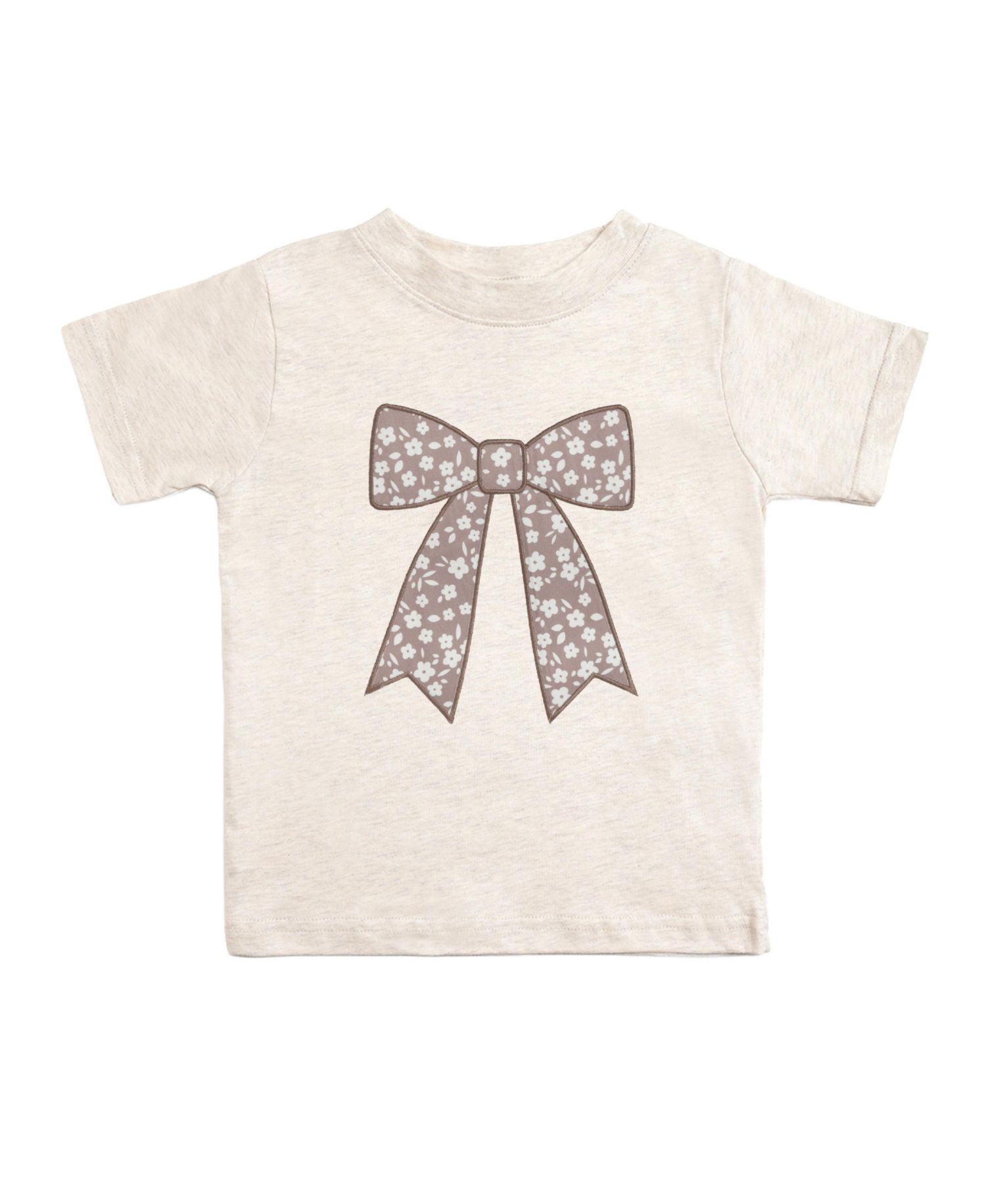 Big Girls 10- 12 Mocha Floral Bow Patch Short Sleeve T-Shirt