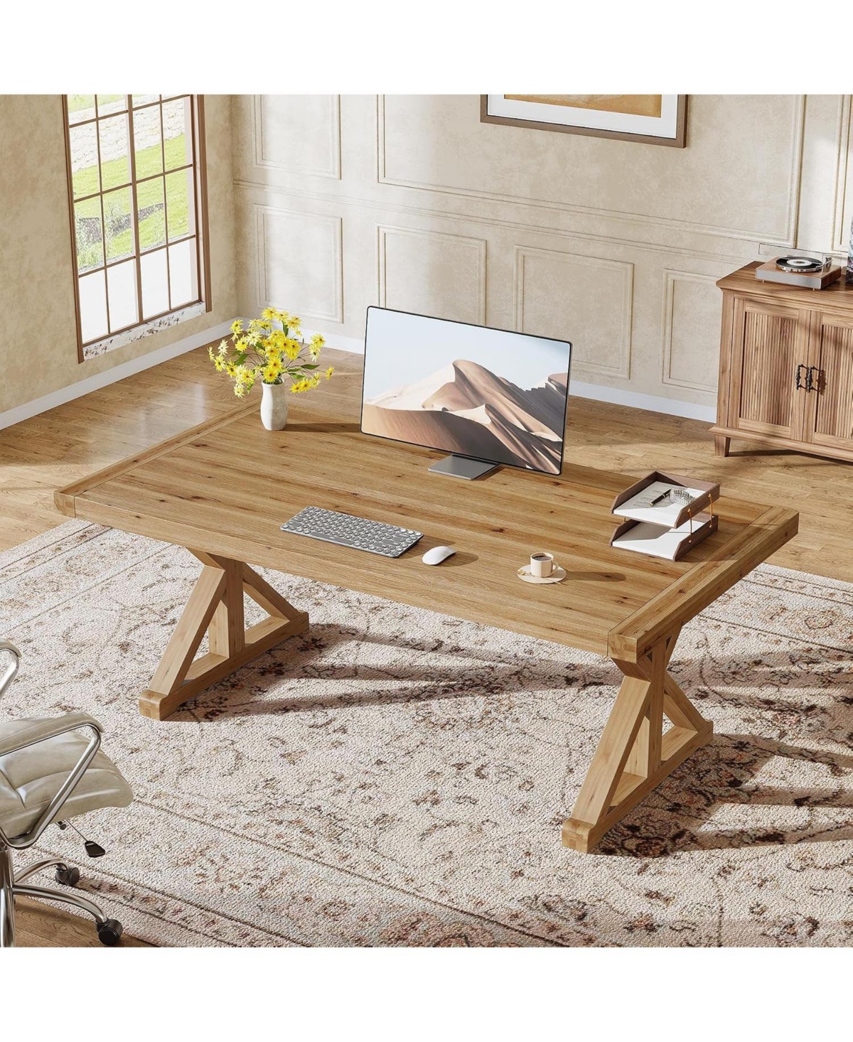 Tribesigns Solid Wood Executive Desk,63-Inch Home Office Computer Desk