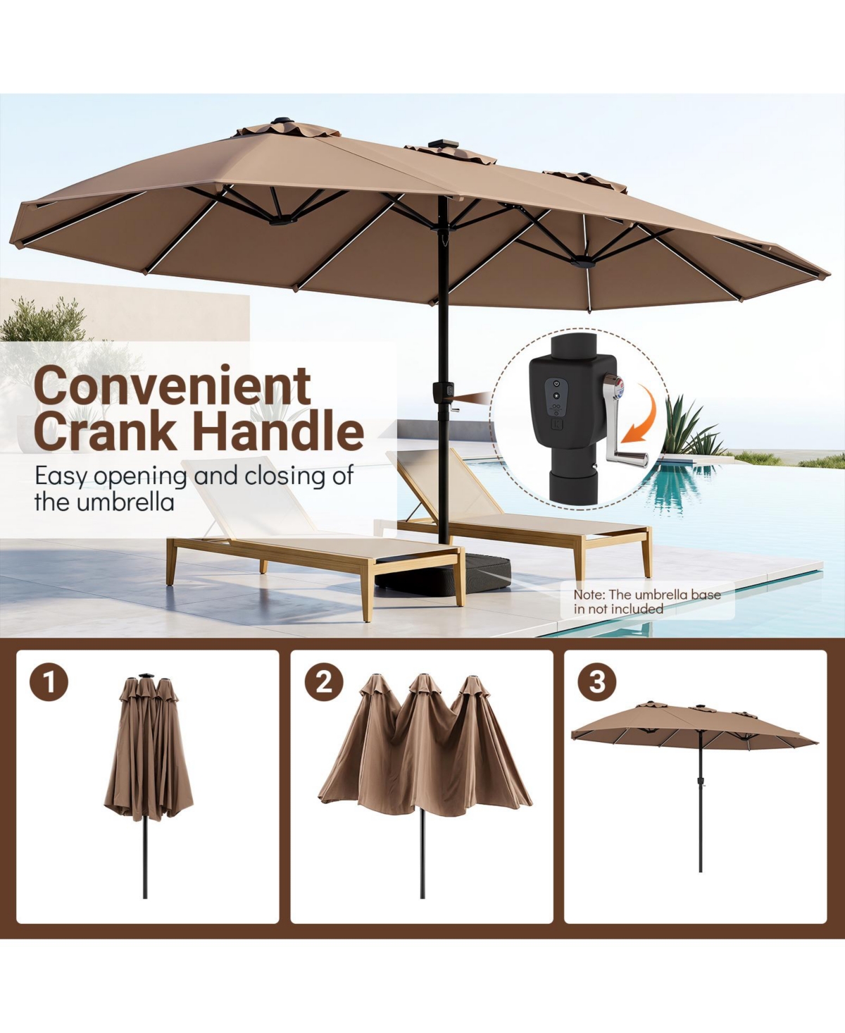 Gymax 15.5 Feet Extra-Large Patio Umbrella with 12 Ribs Light Modes 144 Solar Led Lights