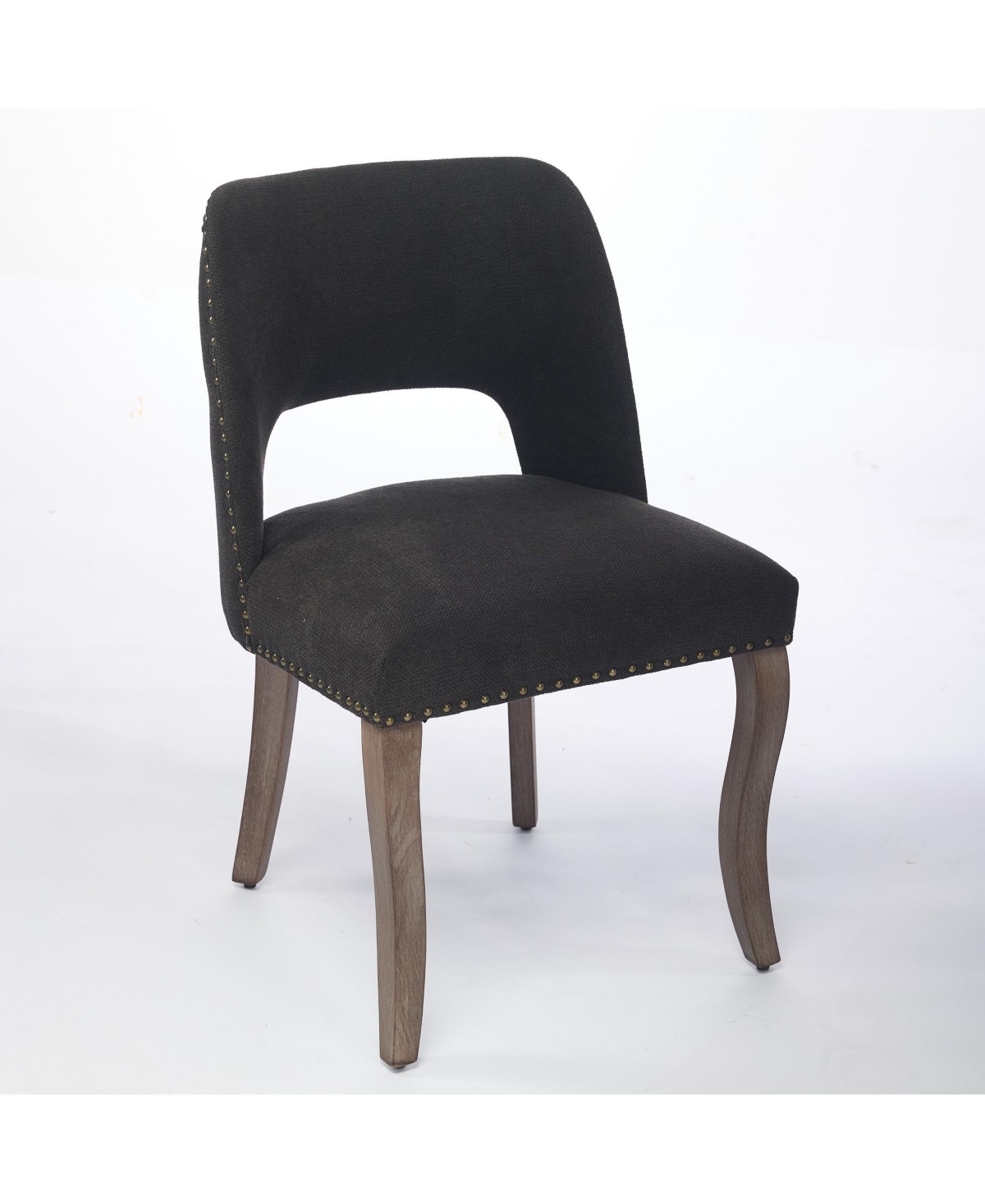 Flynama Set of 2 Hollow Back Fabric Dining Chairs, Curved Solid Wood Legs With Handmade Copper Nails
