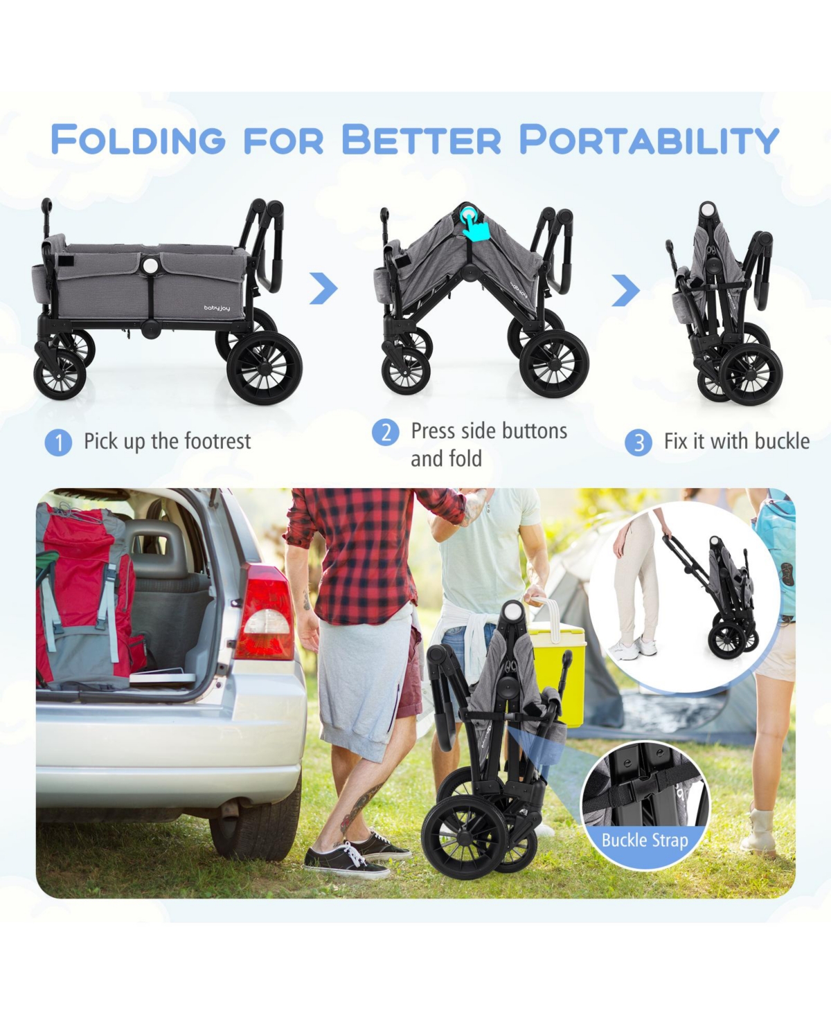 Costway Wagon Stroller for 2 Kids Push Pull Double Stroller
